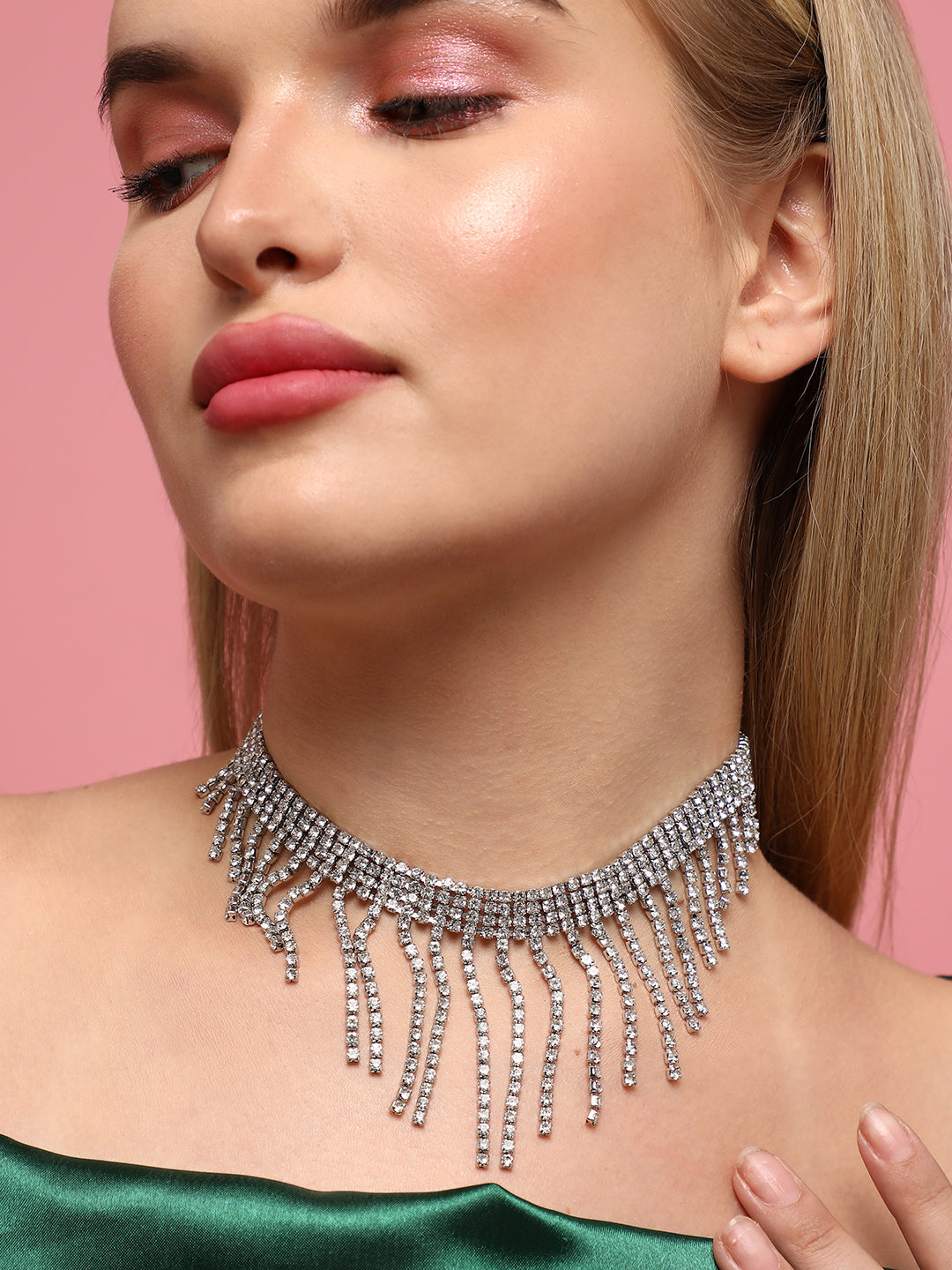 The Bling-Drip Choker Necklace - Crystal Silver
