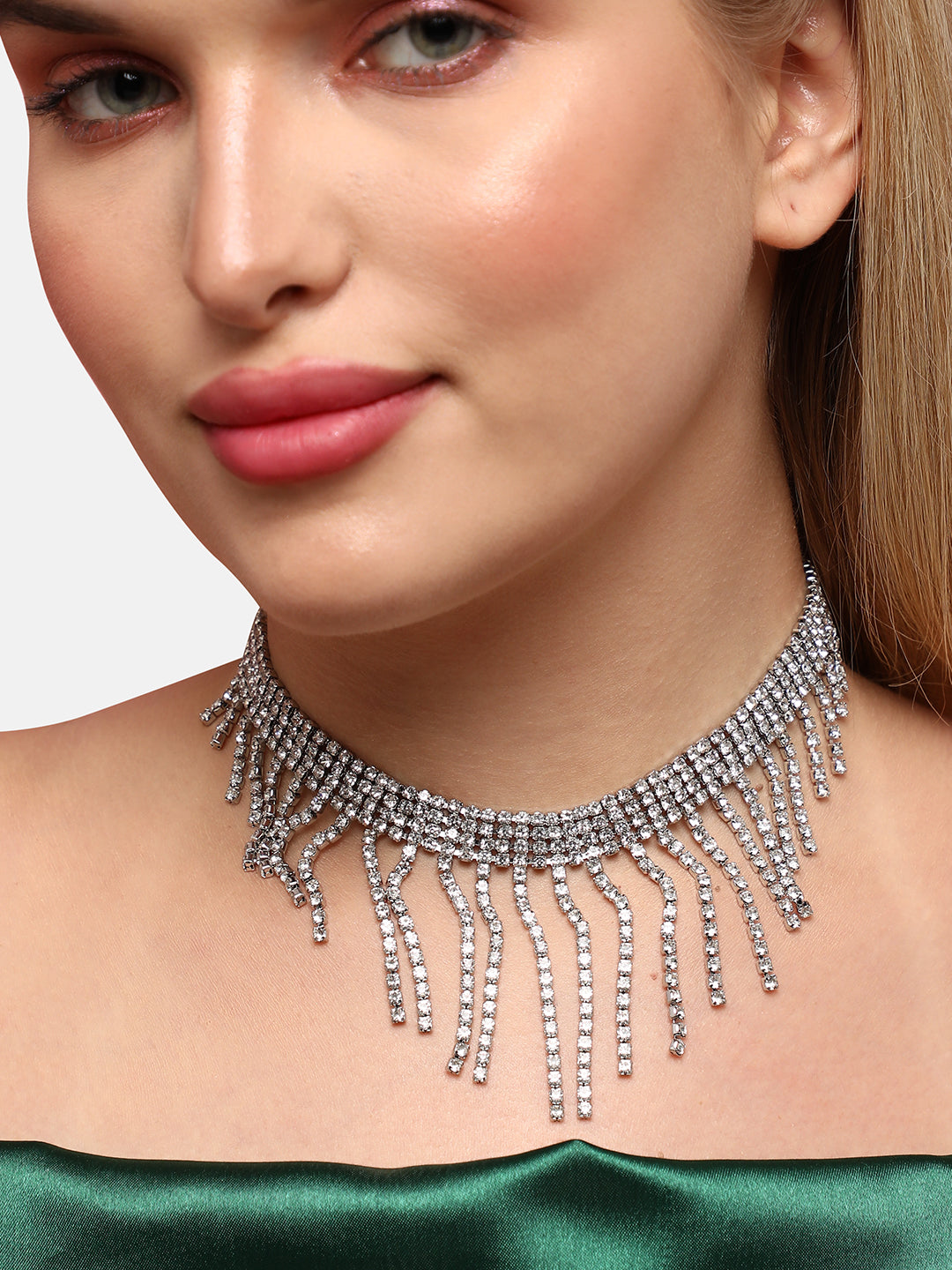 The Bling-Drip Choker Necklace - Crystal Silver