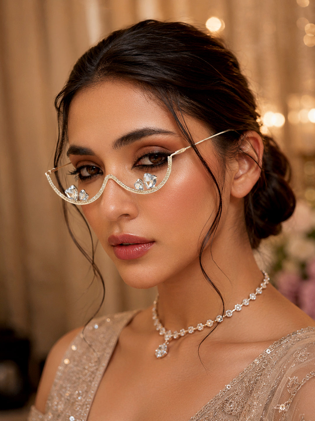 The Aurora Crystal Eyewear Chain - Silver