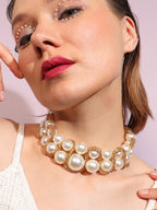 The Swirl-Chain Pearl Collar Necklace - Pearl White