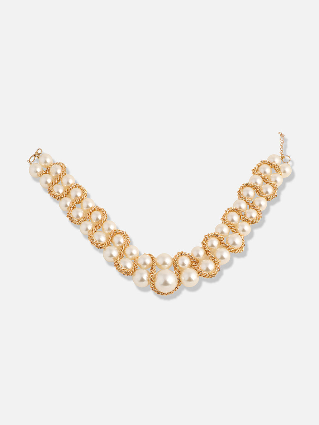 The Swirl-Chain Pearl Collar Necklace - Pearl White
