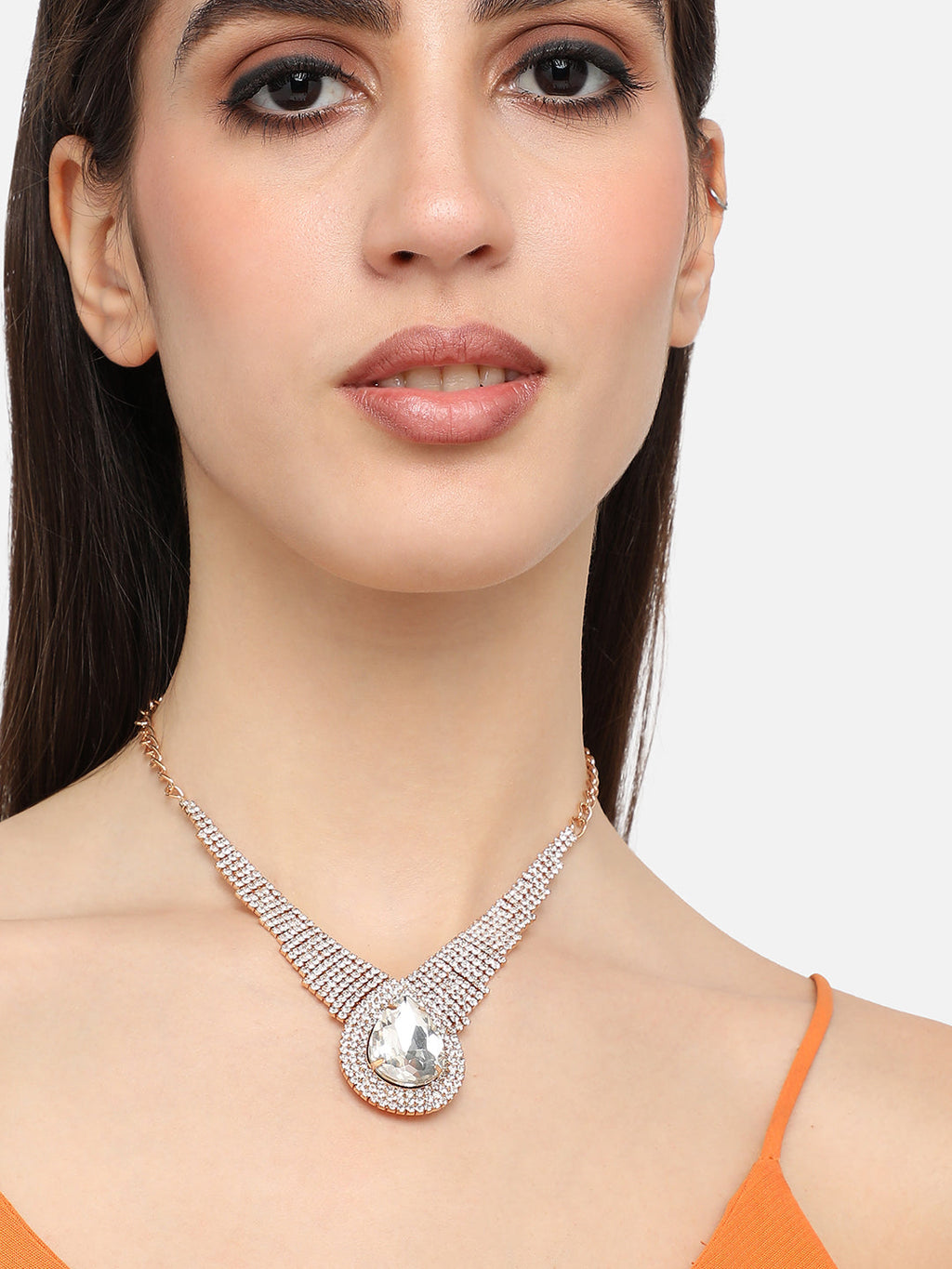 Haute Sauce The Teardrop-Bling Statement Necklace - Crystal Silver
