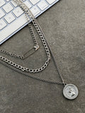 The Pinned-Coin Mult-Layer Necklace - Metallic Silver