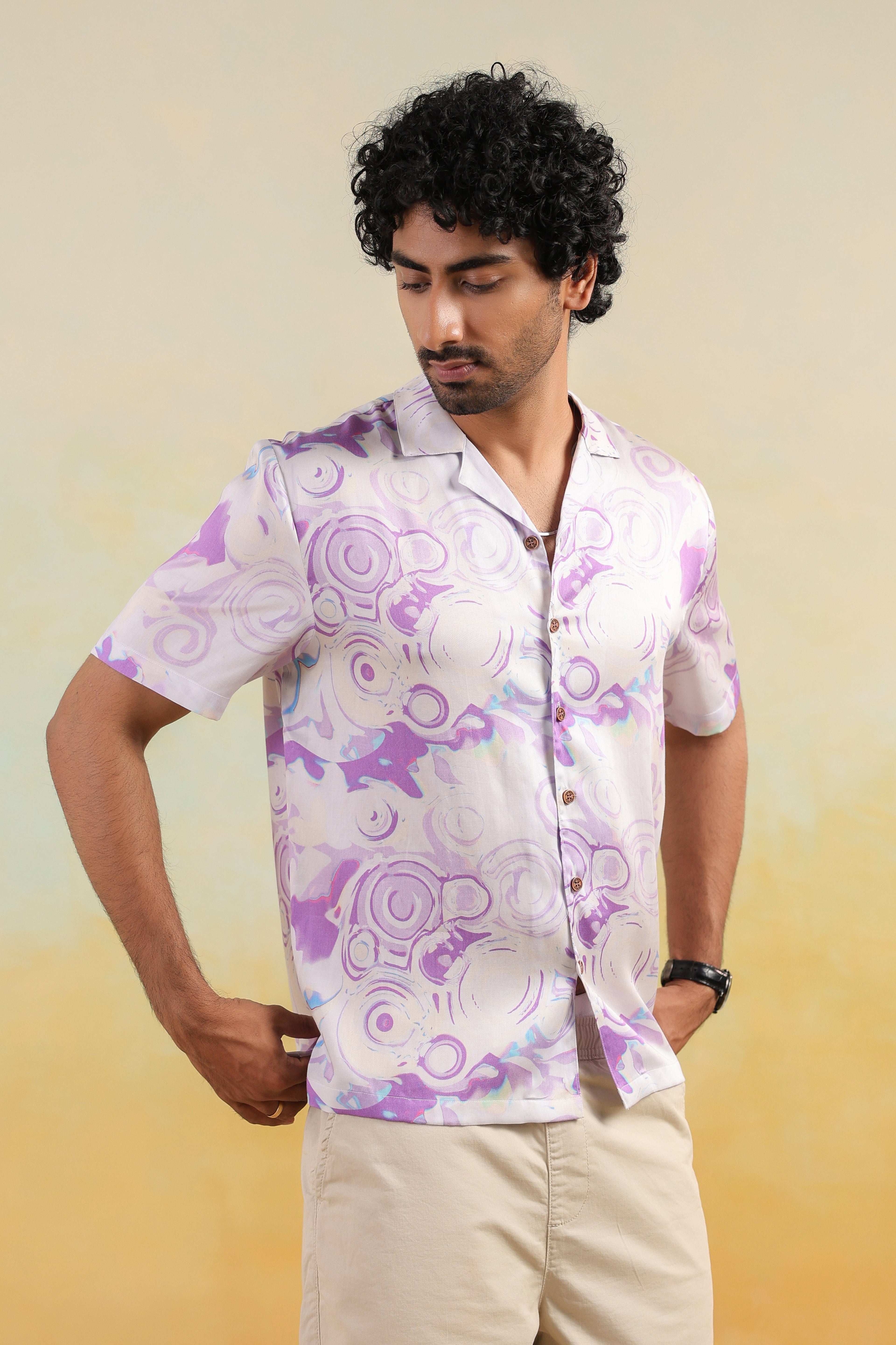 Moon Swirl Relaxed Fit Cuban  Shirt