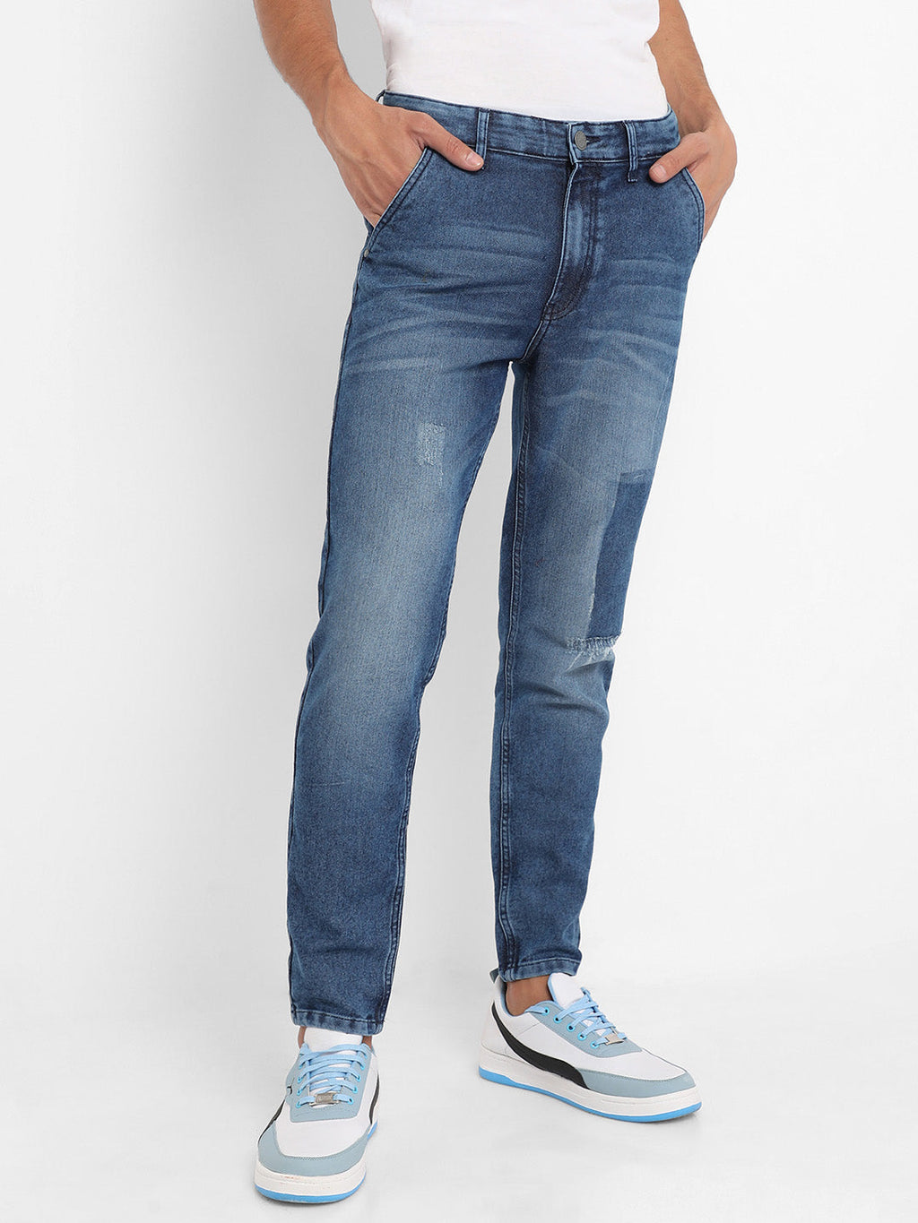 Campus Sutra Distressed Patterned Denim Jeans