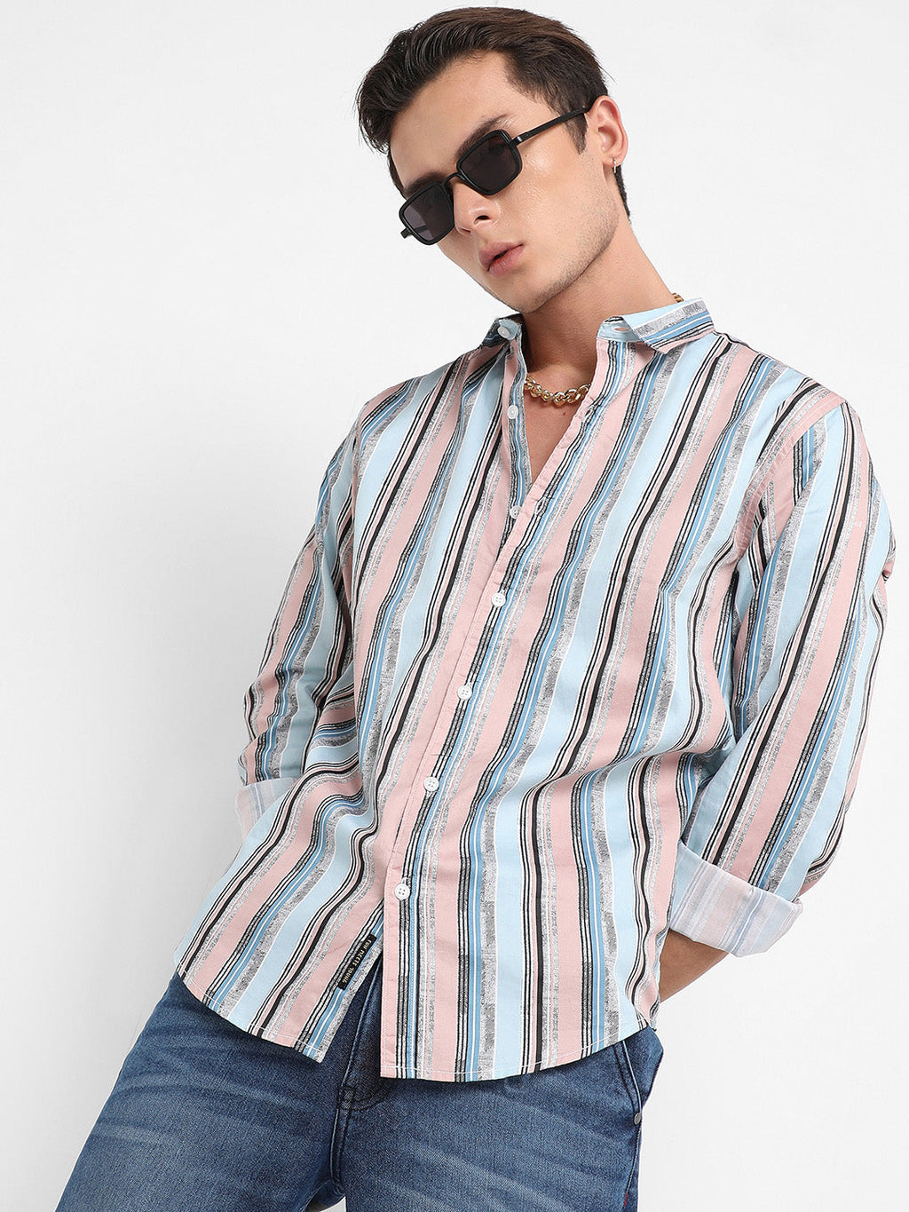 Campus Sutra Textured Barcode Striped Shirt