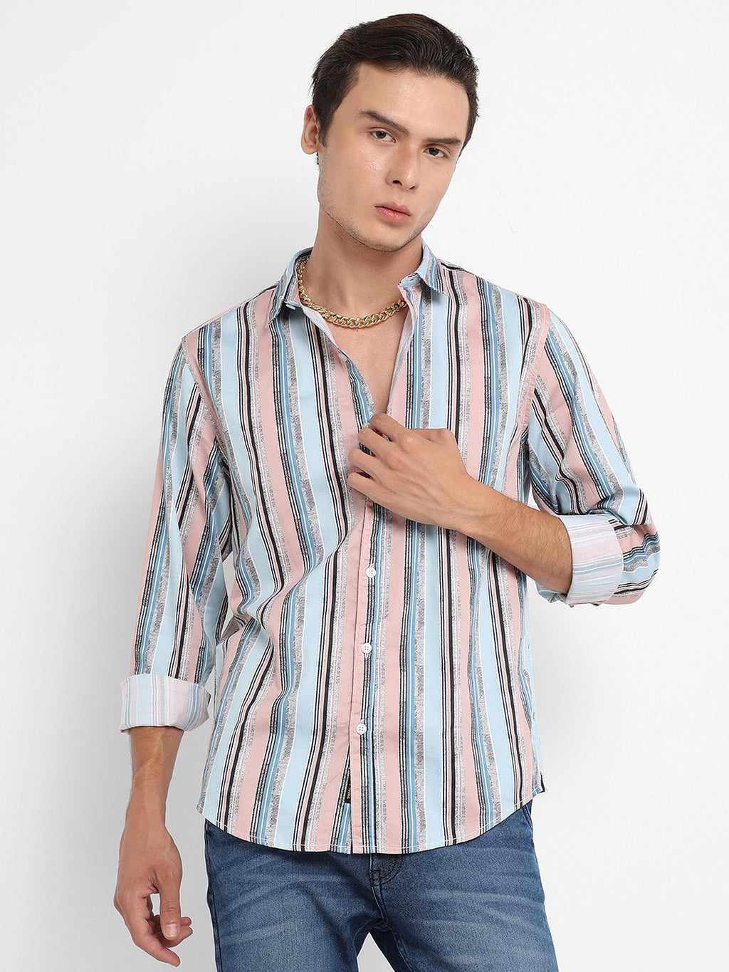 Campus Sutra Textured Barcode Striped Shirt