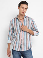 Campus Sutra Textured Barcode Striped Shirt