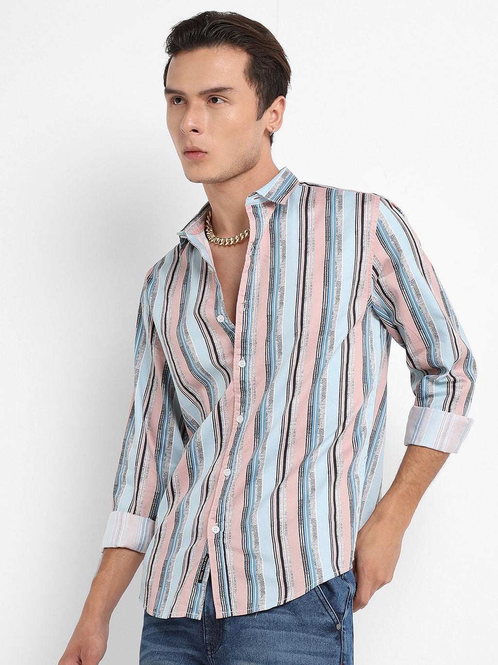Campus Sutra Textured Barcode Striped Shirt