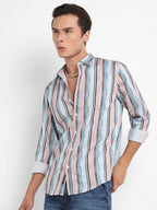 Campus Sutra Textured Barcode Striped Shirt