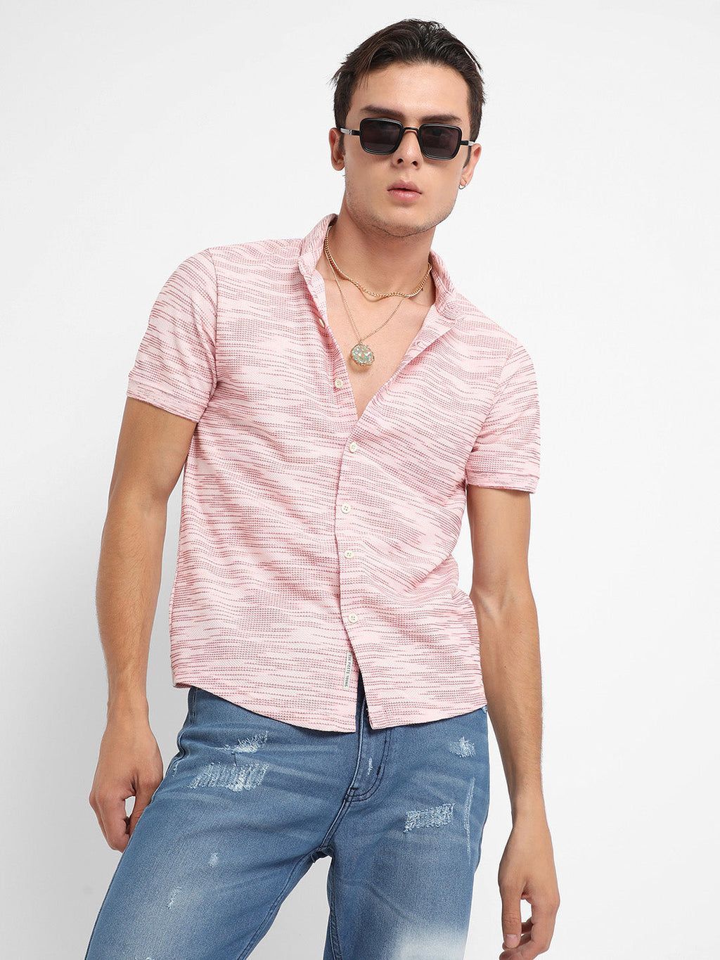 Campus Sutra Textured Horizontal Striped Shirt