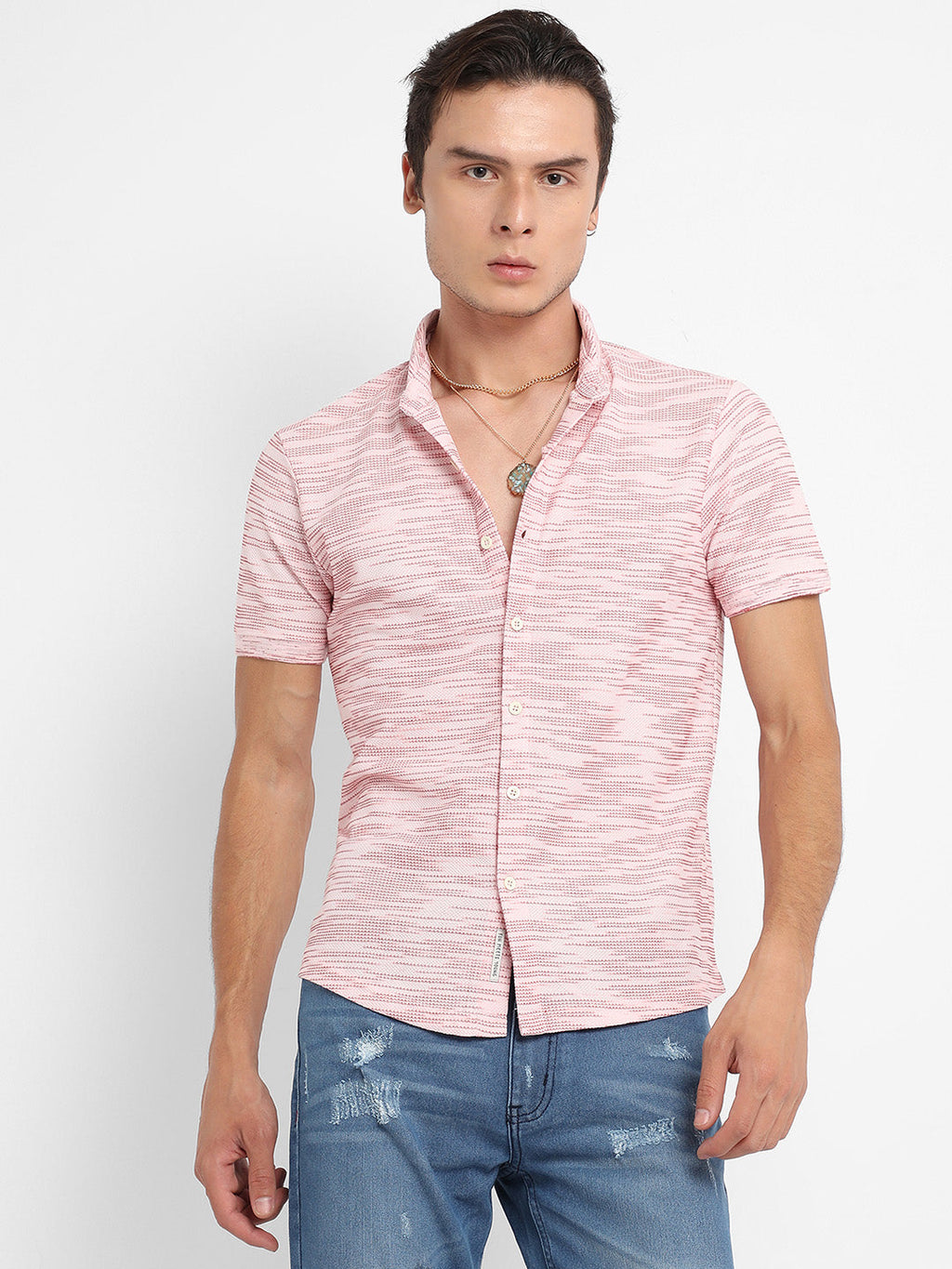Campus Sutra Textured Horizontal Striped Shirt