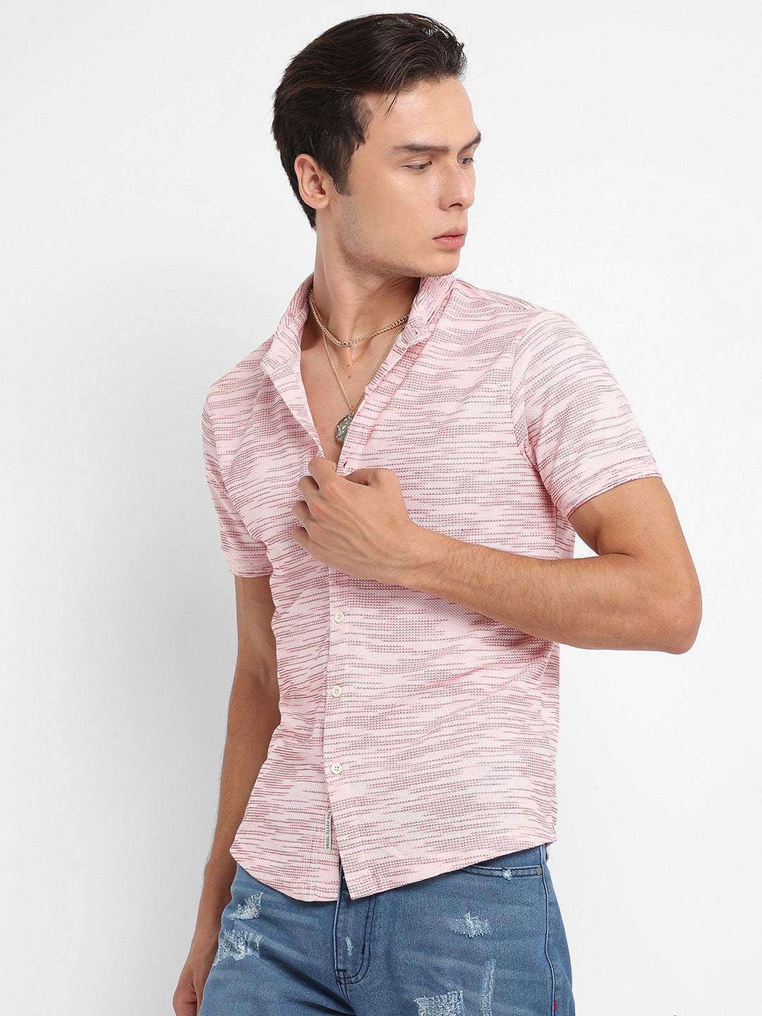 Campus Sutra Textured Horizontal Striped Shirt
