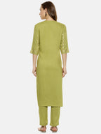 Metallic Flora Print Kurta With Trousers Set