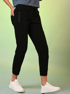 Black Striped Cotton Active Joggers