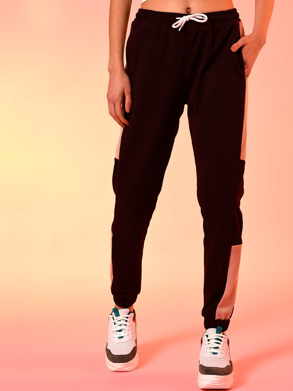 Wine Solid Cotton Active Jogger/Trackpant