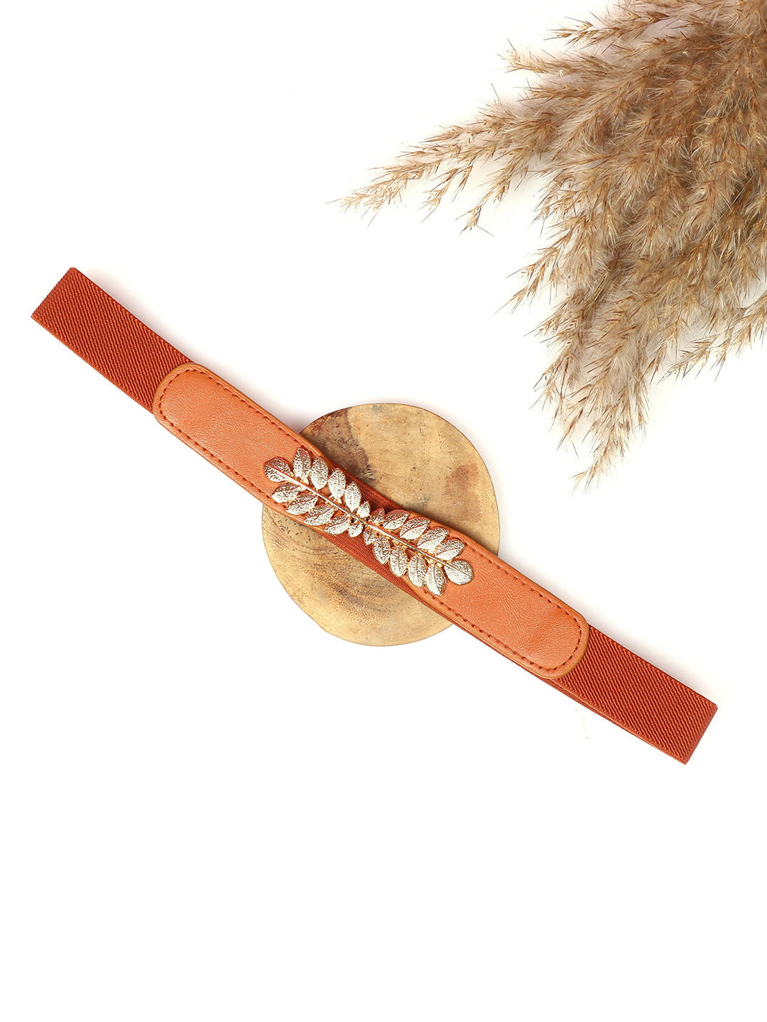 Tan Brown Gold Embellished Stretchable Belt