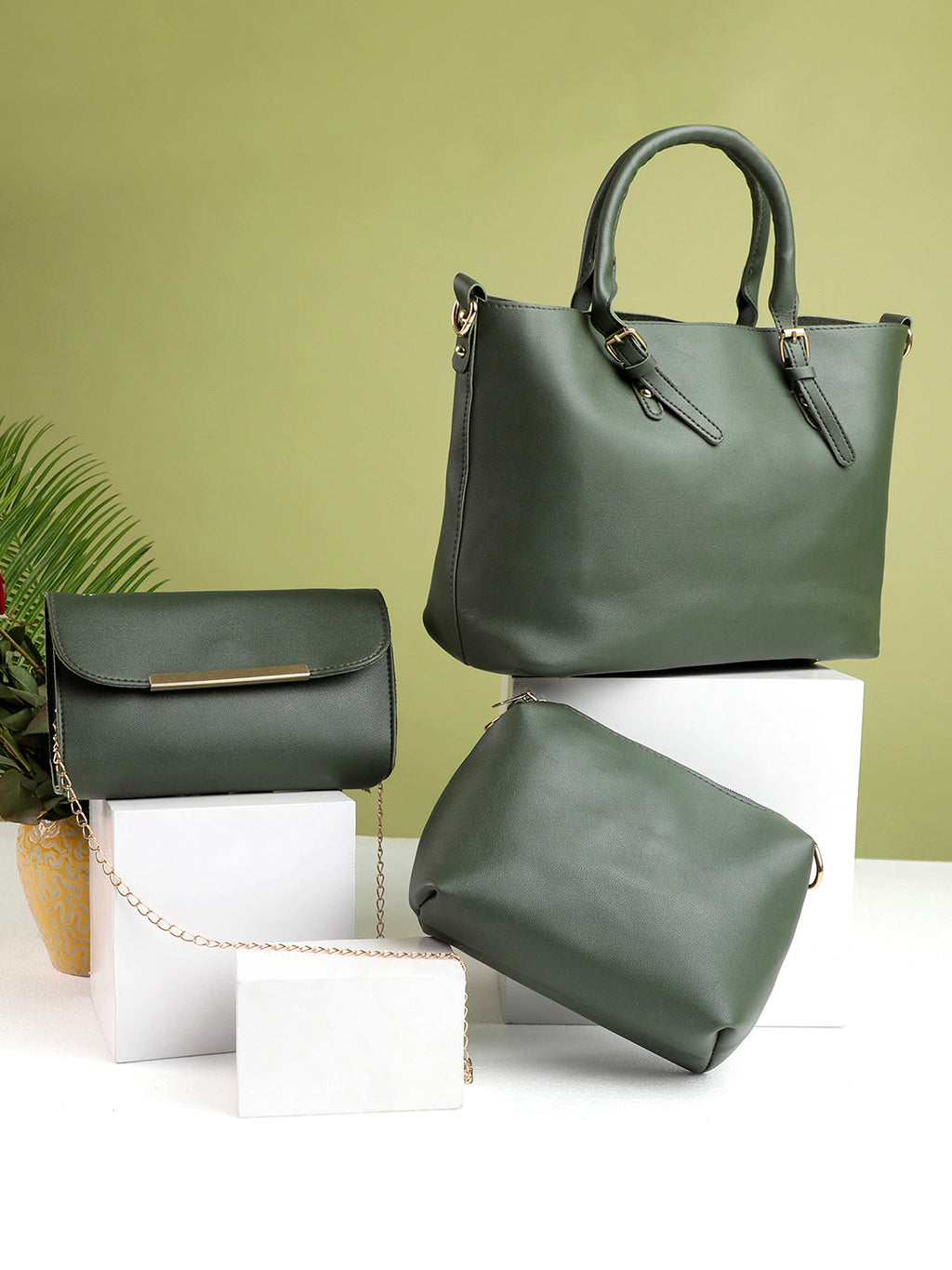 Haute Sauce Daphne Green HandBag With Pouch Set