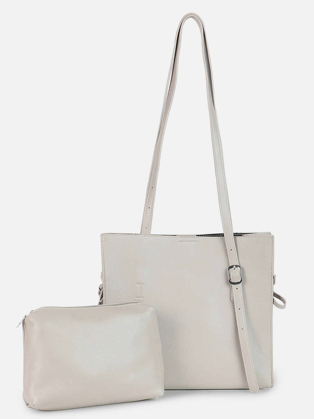 Vintage Voyager Light Grey Tote Bag With Pouch Set
