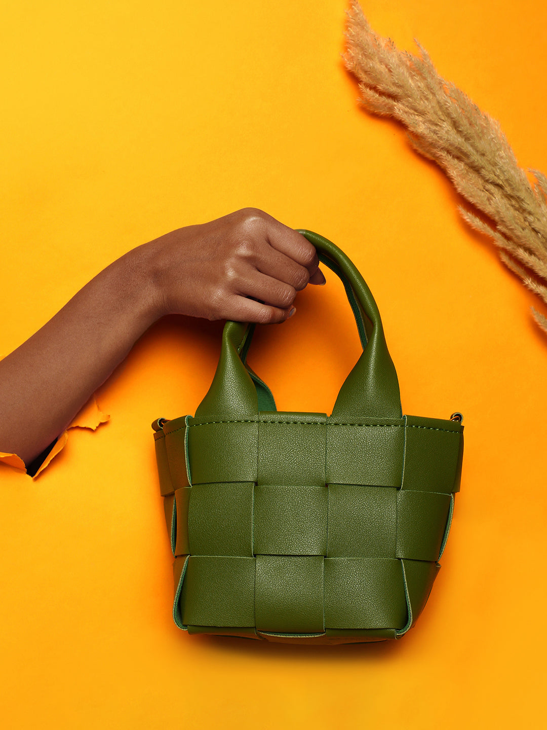 Braided Olive Green Basket Bag