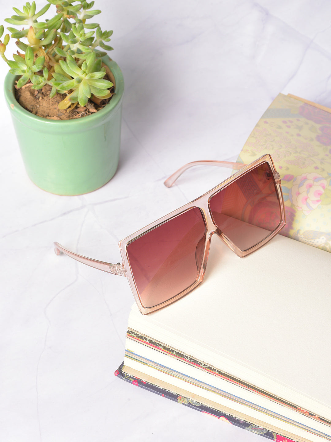 Brown Lens Pink Oversized Sunglasses