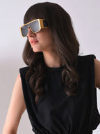 Black Lens Gold-Toned Oversized Sunglasses