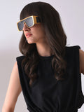 Black Lens Gold-Toned Oversized Sunglasses