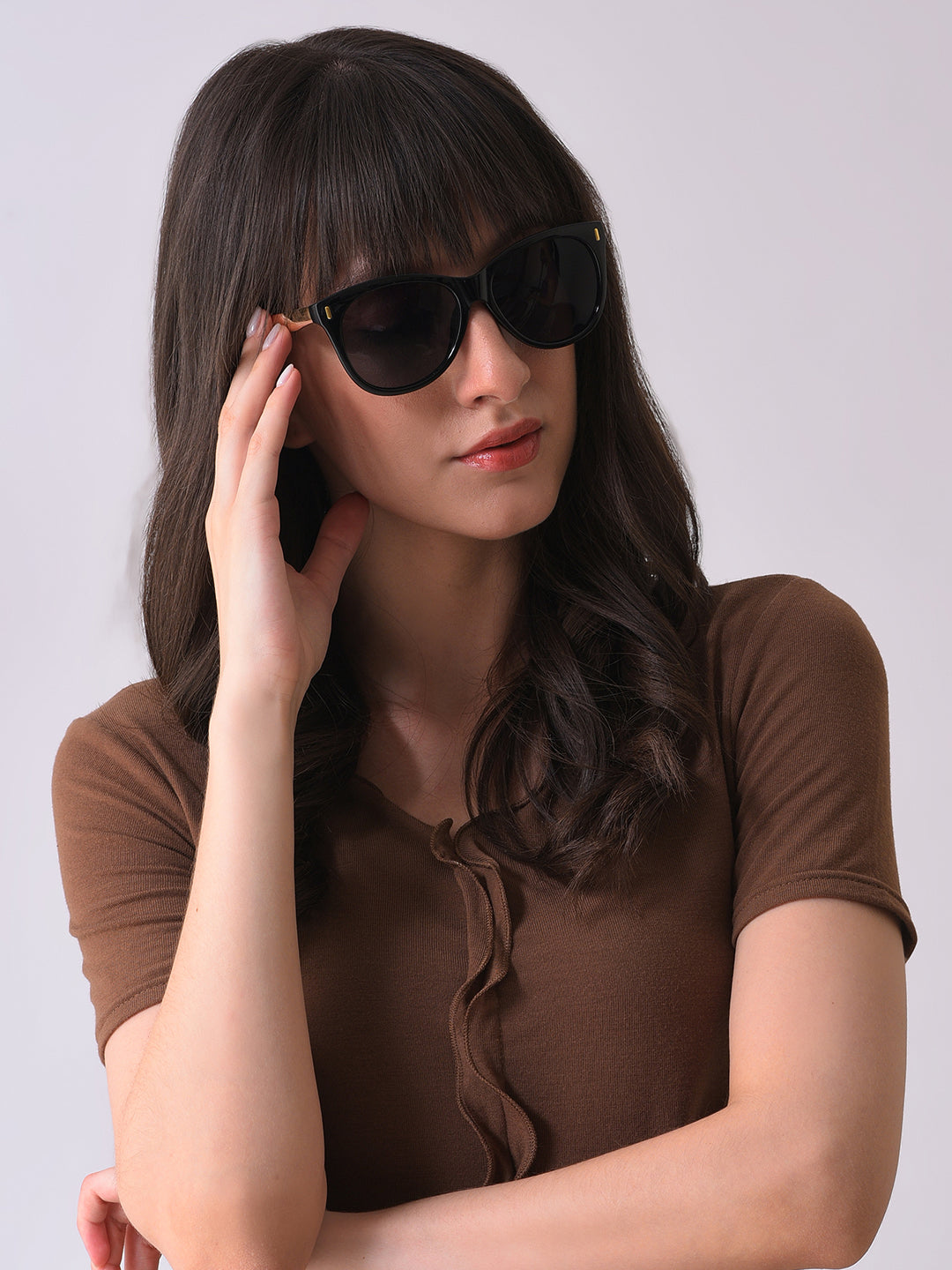Black Lens Gold-Toned Wayfarer Sunglasses