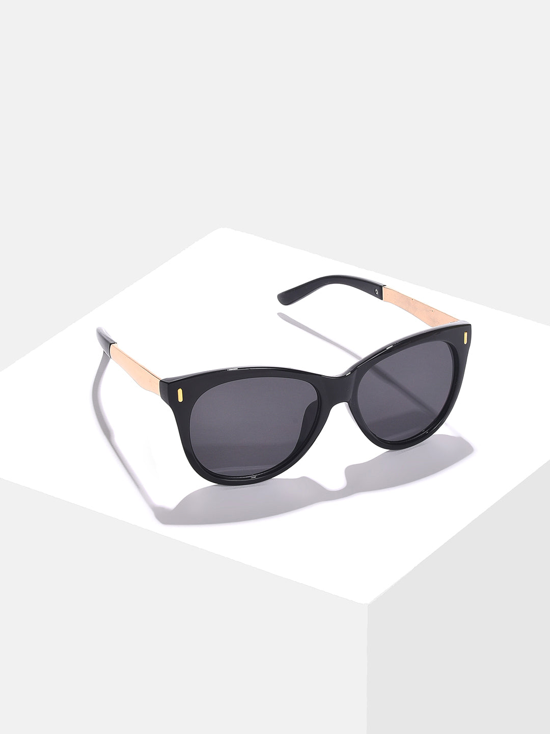 Black Lens Gold-Toned Wayfarer Sunglasses