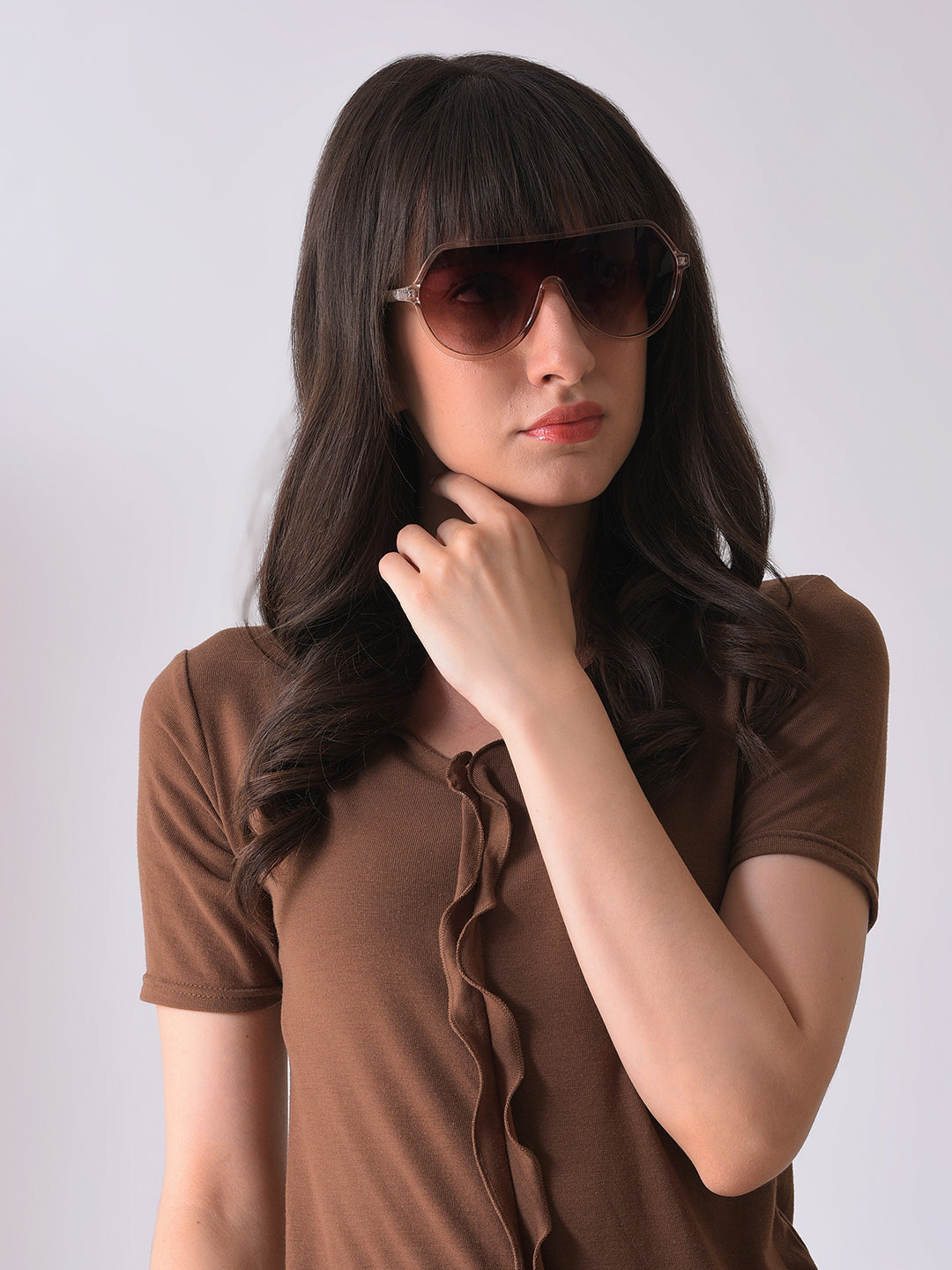 Brown Lens Pink Oversized Sunglasses