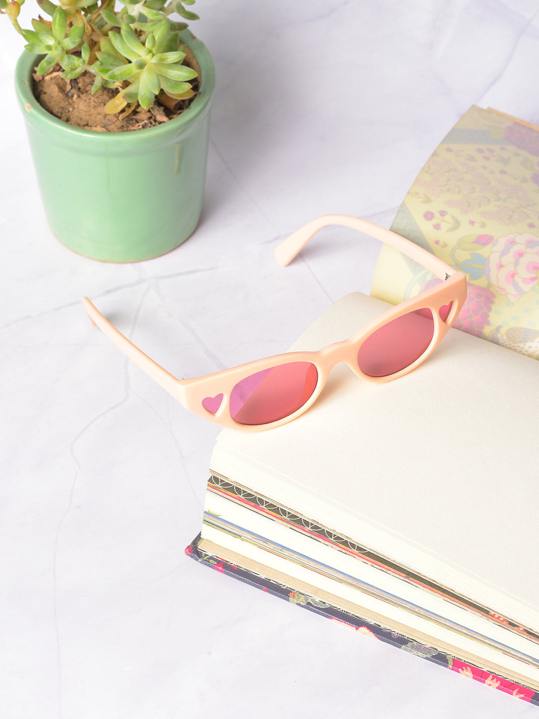 Pink Lens Red Cateye Sunglasses