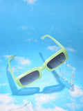 Black Lens Green Rectangle Sunglasses