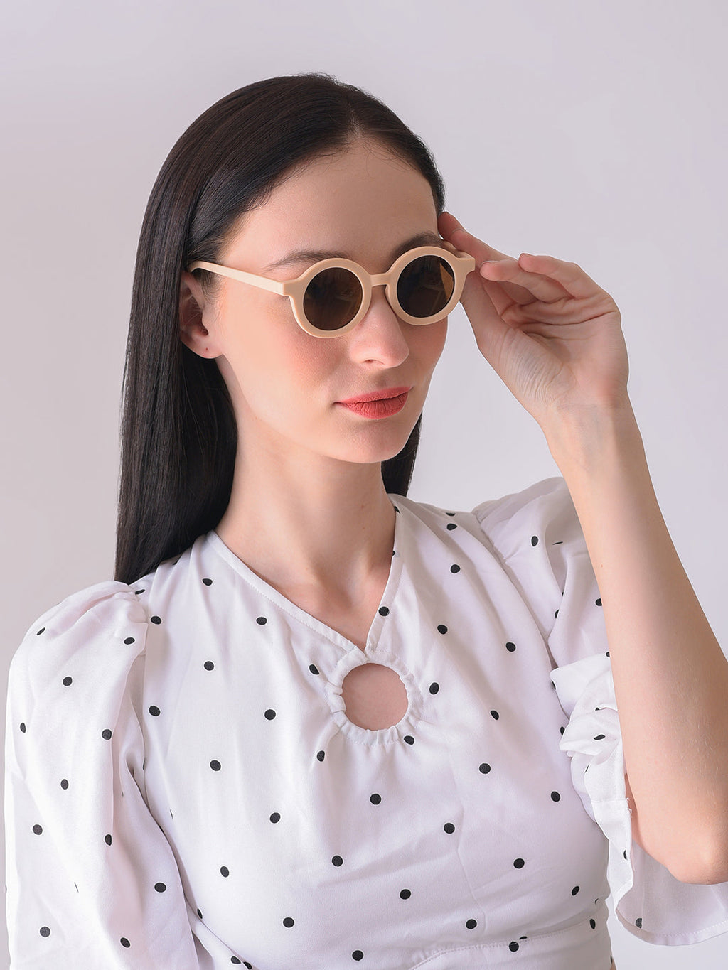 Brown Lens Pink Round Sunglasses