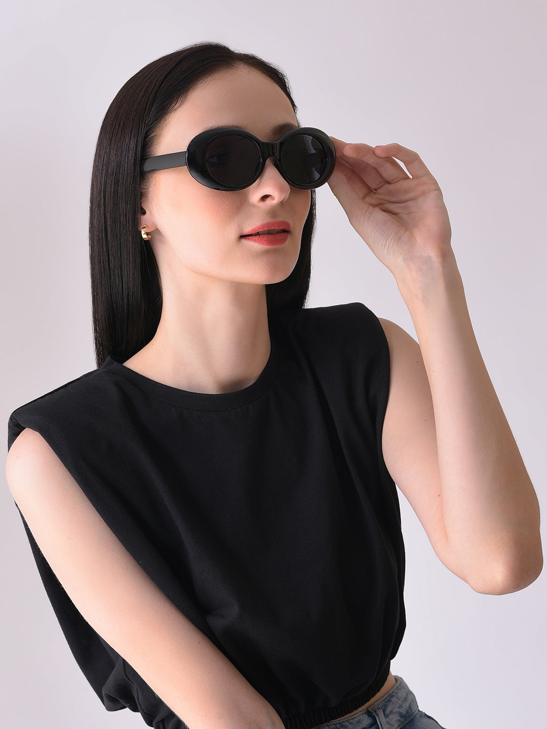 Grey Lens Black Oval Sunglasses