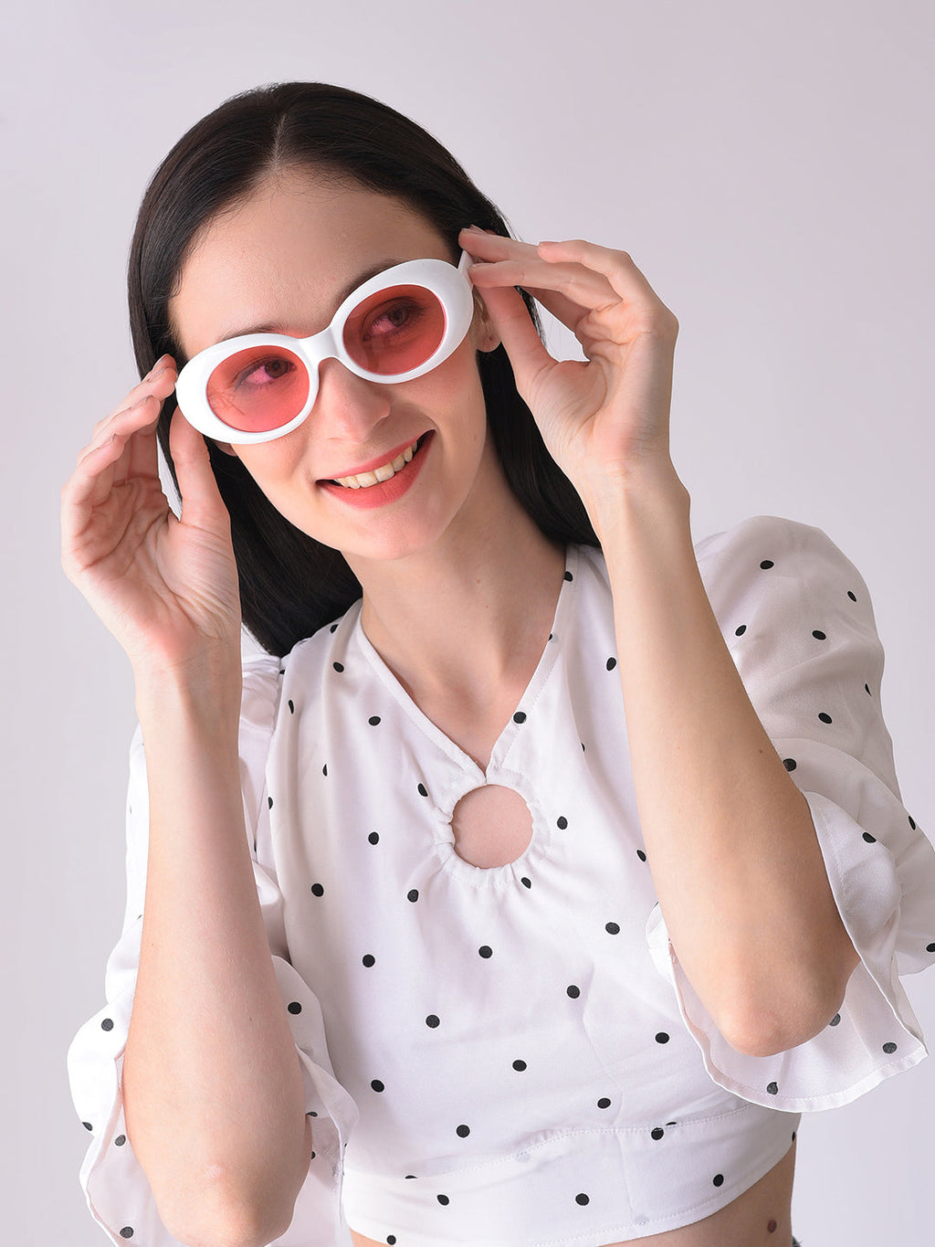 Pink Lens White Oval Sunglasses