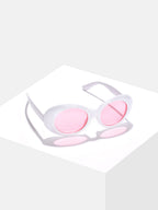 Pink Lens White Oval Sunglasses