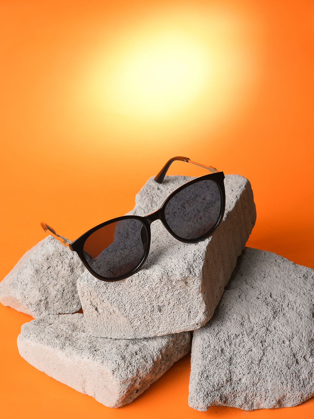 Black Lens Gold-Toned Butterfly Sunglasses