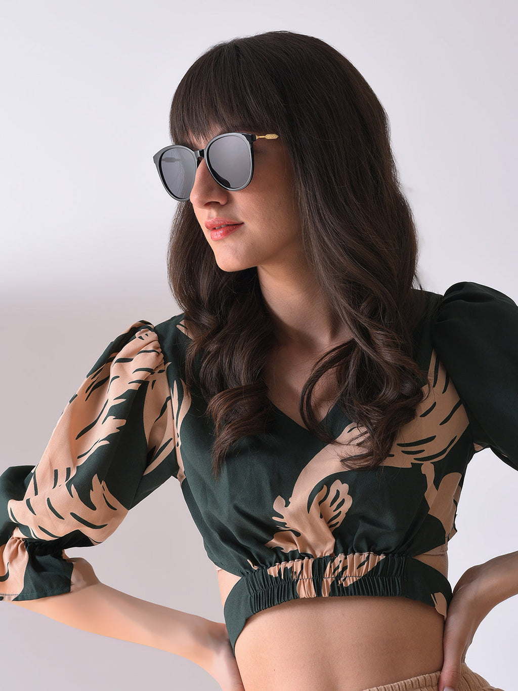 Black Lens Gold-Toned Butterfly Sunglasses
