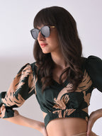 Black Lens Gold-Toned Butterfly Sunglasses