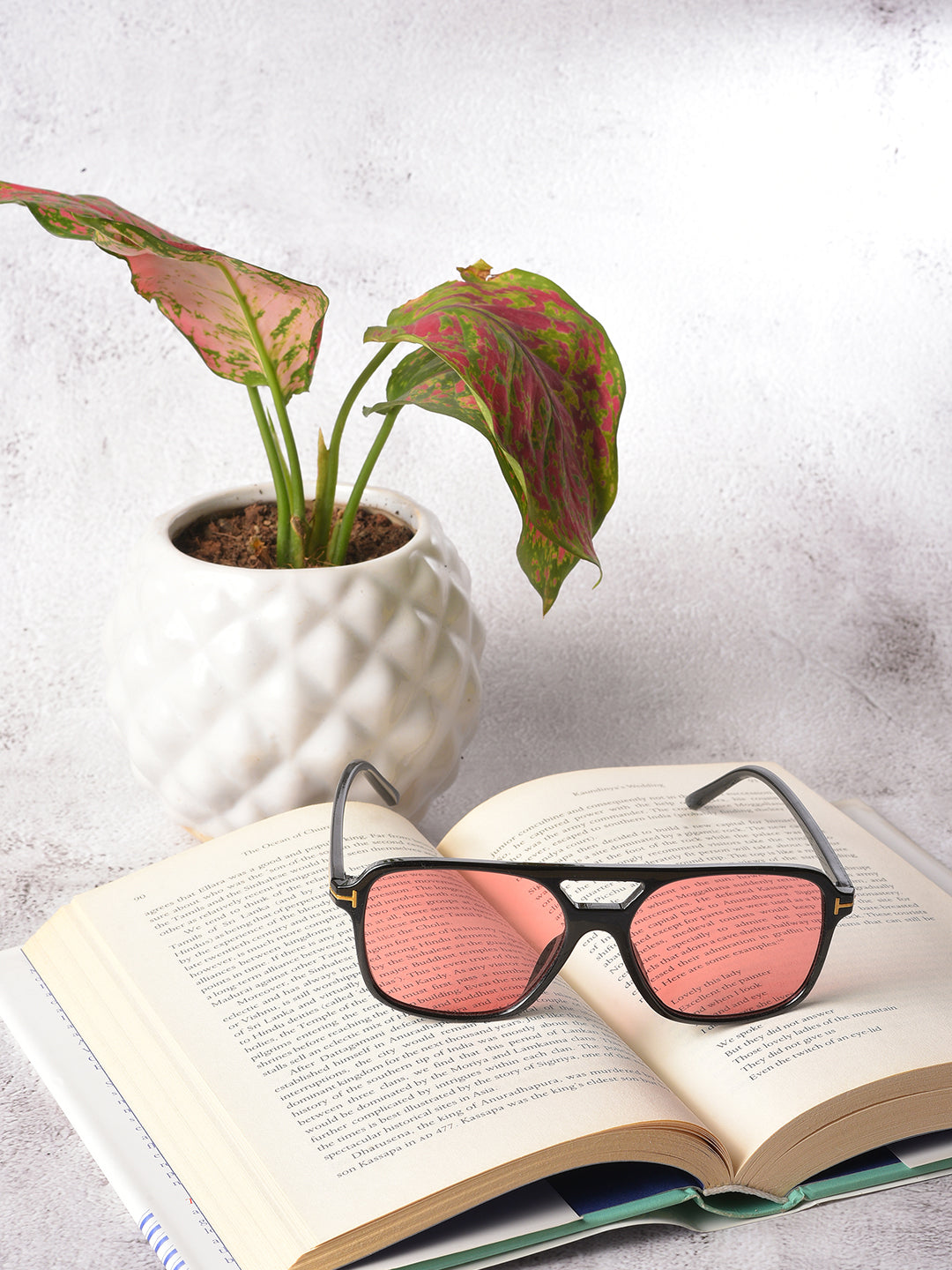 Pink Lens Black Aviator Sunglasses