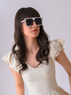 Black Lens White Oversized Sunglasses