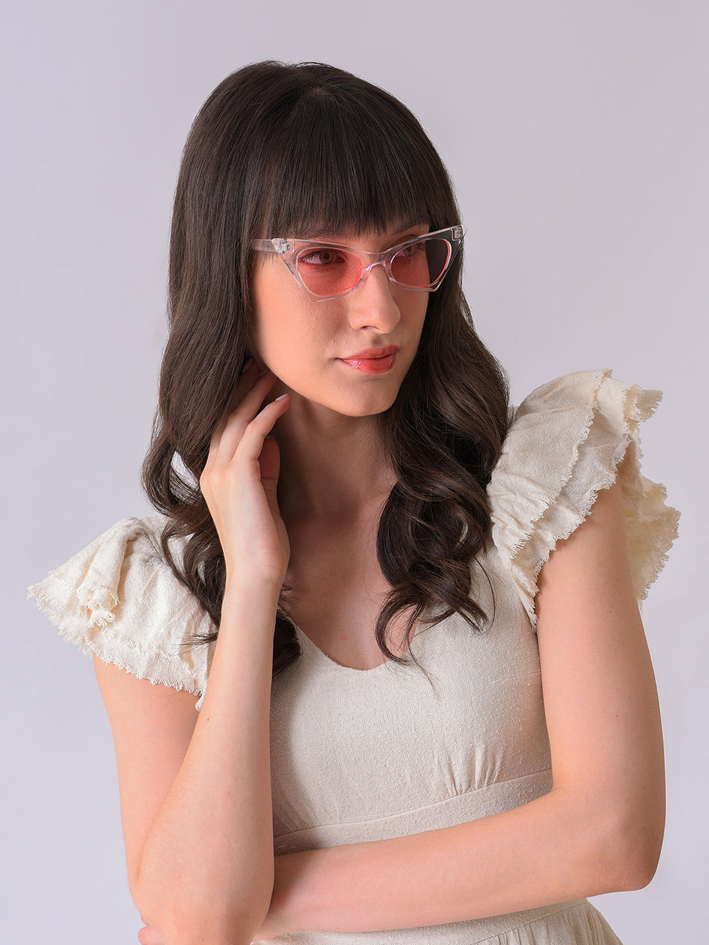 Pink Lens White Cateye Sunglasses