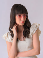 Pink Lens White Cateye Sunglasses