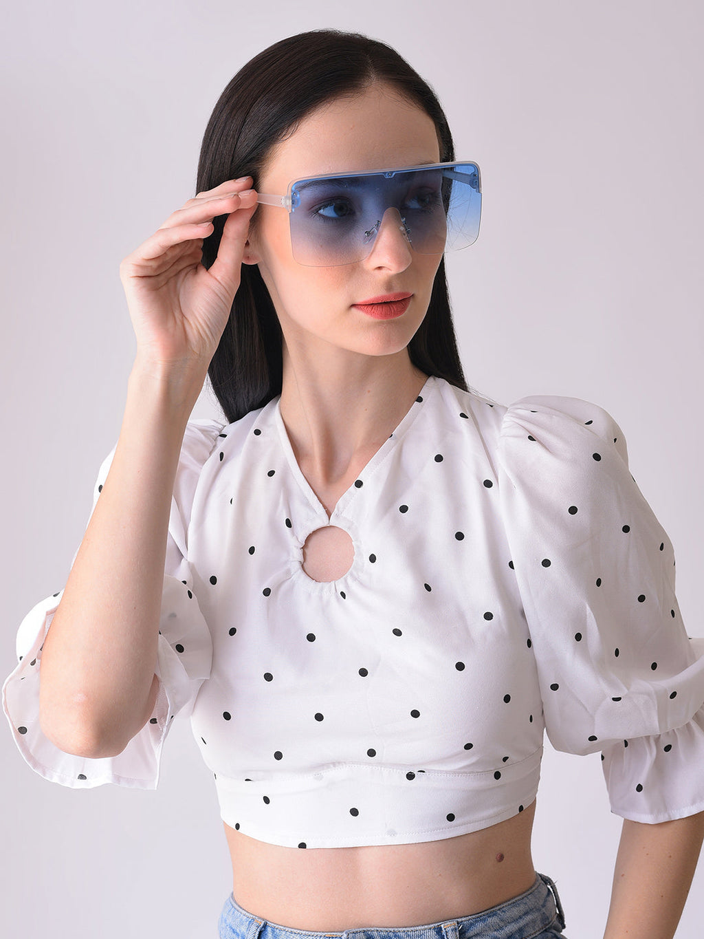 Blue Lens White Oversized Sunglasses
