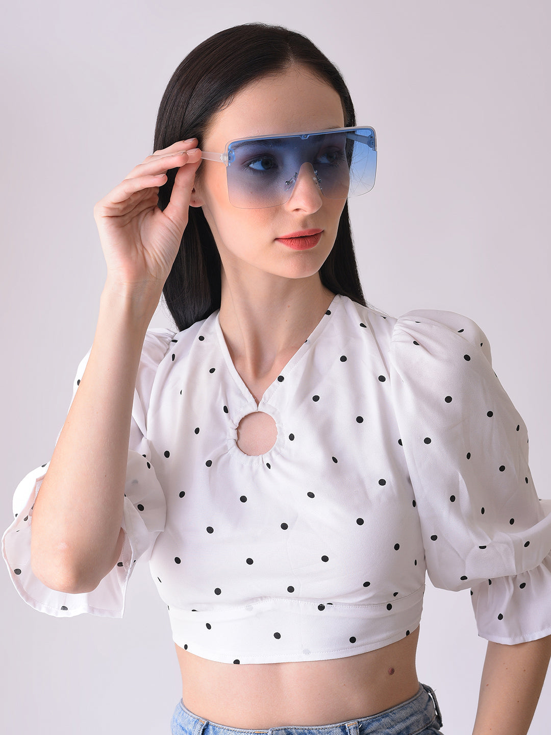 Blue Lens White Oversized Sunglasses