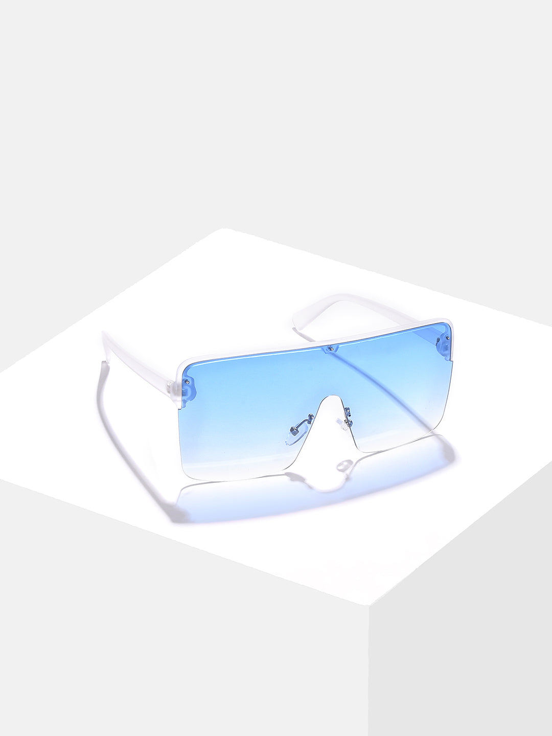 Blue Lens White Oversized Sunglasses