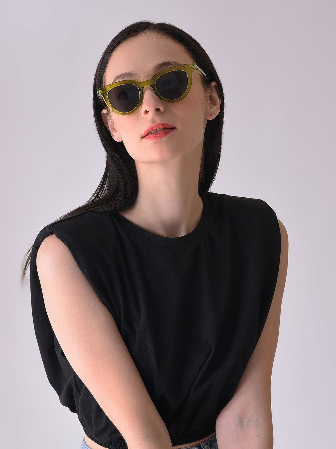 Black Lens Green Cateye Sunglasses