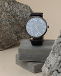 Marble Analog Round Dial With Black Leather Strap