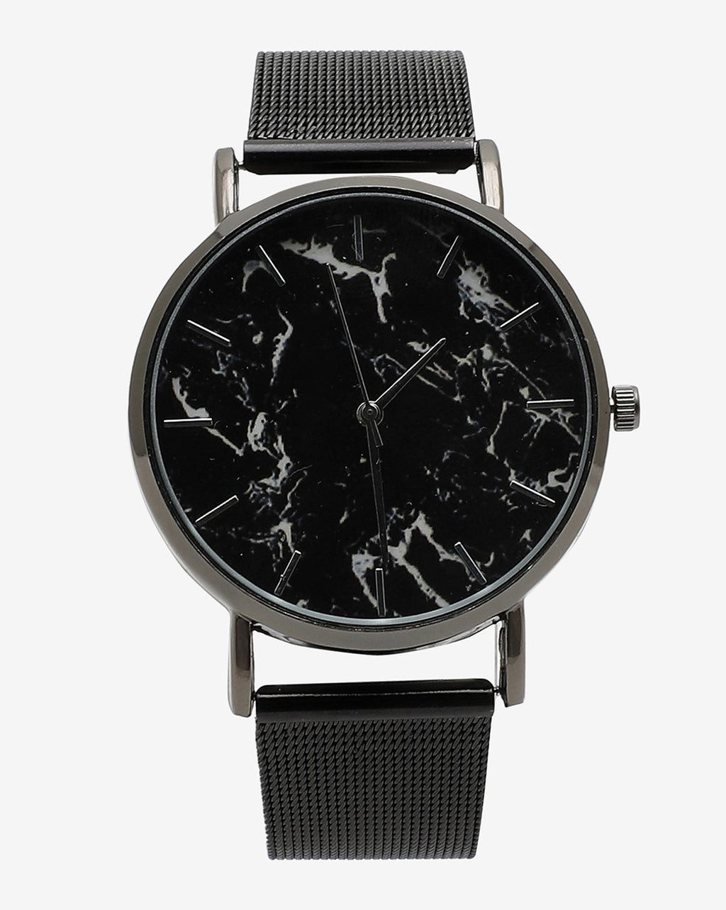 Marble Analog Round Dial With Black Leather Strap