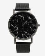Marble Analog Round Dial With Black Leather Strap